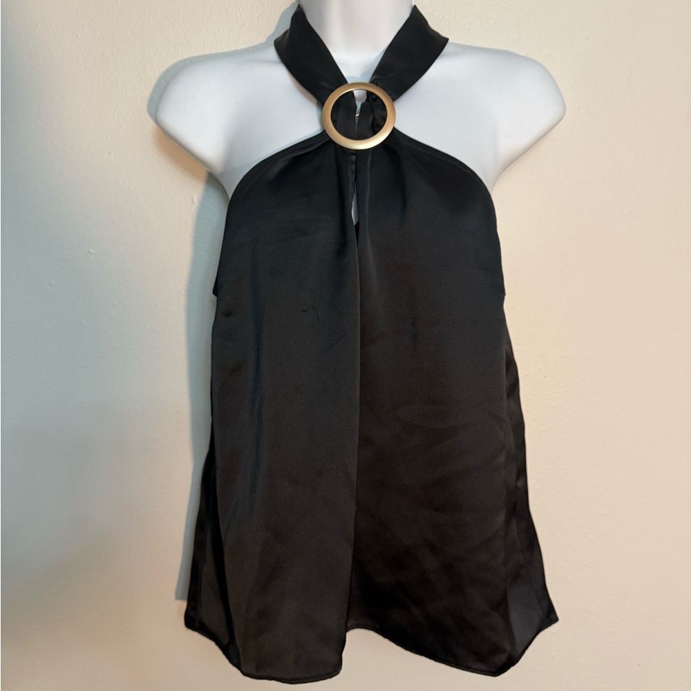 INC International Concepts Black Halter Top with Gold Accent size small